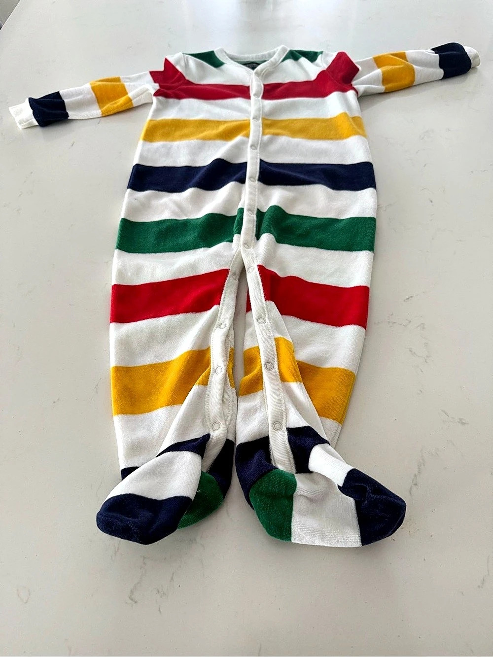 Hudson's Bay Company Multi-Stripe Footed Sleeper White & Green 12-18M